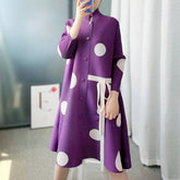 Loose Fit Pleated Polka Dot Lightweight Jacket Dress - FashionByTeresa